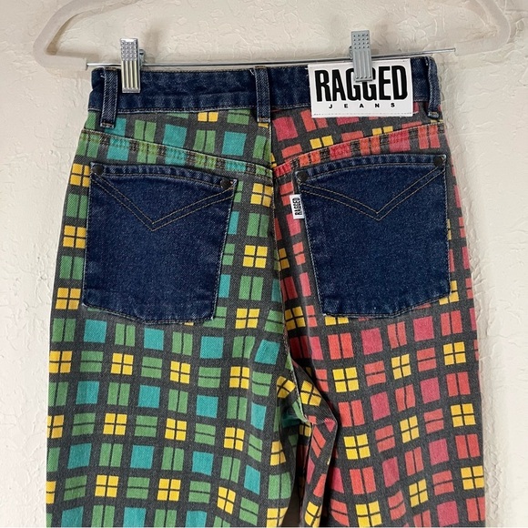 The Ragged Priest Hot Rod Mix Check Mom Jeans in Red & Green - Picture 12 of 15
